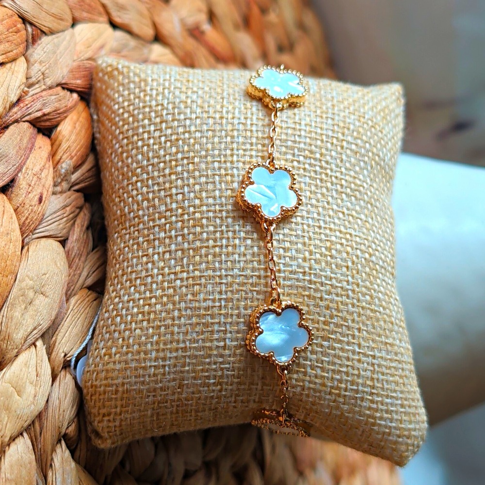 Park Lane Gold Tone Clover Mother of Pearl Station Chain Bracelet Adjustable
